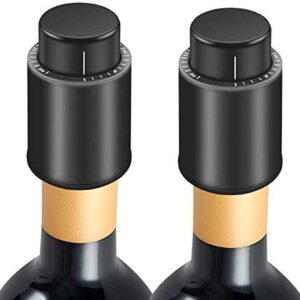 Vacuum Wine Stoppers with Time Scale Record Saver Wine Preserver Leak Proof,Bottle Sealer Keeps Wine Fresh for 7 Days, Best Gifts for Wine Lovers. (2 Pack)