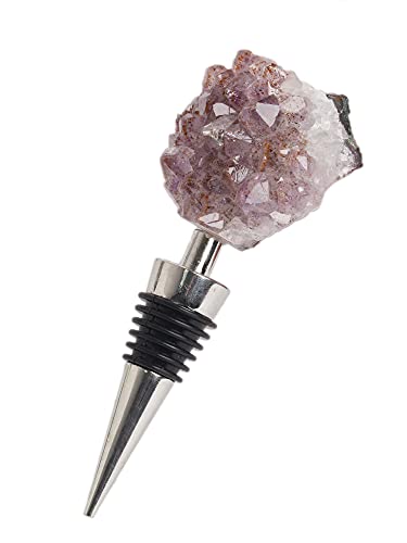 AMOYSTONE Amethyst Cluster Geode Stoppers Natural Crystal Stone Bottle Wine Stopper 1P 4" Irregular