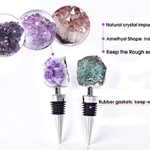 AMOYSTONE Amethyst Cluster Geode Stoppers Natural Crystal Stone Bottle Wine Stopper 1P 4" Irregular