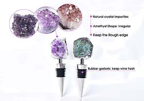 AMOYSTONE Amethyst Cluster Geode Stoppers Natural Crystal Stone Bottle Wine Stopper 1P 4" Irregular