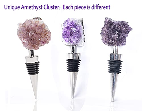 AMOYSTONE Amethyst Cluster Geode Stoppers Natural Crystal Stone Bottle Wine Stopper 1P 4" Irregular