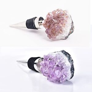 AMOYSTONE Amethyst Cluster Geode Stoppers Natural Crystal Stone Bottle Wine Stopper 1P 4" Irregular