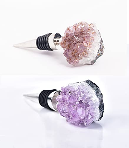 AMOYSTONE Amethyst Cluster Geode Stoppers Natural Crystal Stone Bottle Wine Stopper 1P 4" Irregular