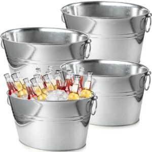 zopeal 4 pack 4 gallon galvanized oval beverage tub, ice and drink bucket for parties, extra large metal drink tub with double hinged handle party drink chiller for christmas parties buffet bbq