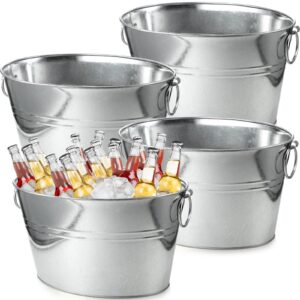 Zopeal 4 Pack 4 Gallon Galvanized Oval Beverage Tub, Ice and Drink Bucket for Parties, Extra Large Metal Drink Tub with Double Hinged Handle Party Drink Chiller for Christmas Parties Buffet BBQ