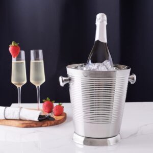 Sol Living Champagne Bucket - Double Wall Insulated Stainless Steel - Wine & Champagne Holder - Portable Chiller Bin for Bars, Parties, Commercial Use - Ribbed, 3.6 Qt