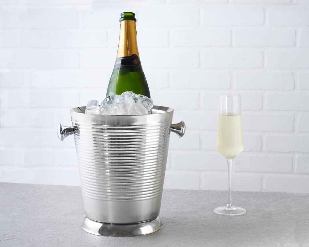 Sol Living Champagne Bucket - Double Wall Insulated Stainless Steel - Wine & Champagne Holder - Portable Chiller Bin for Bars, Parties, Commercial Use - Ribbed, 3.6 Qt