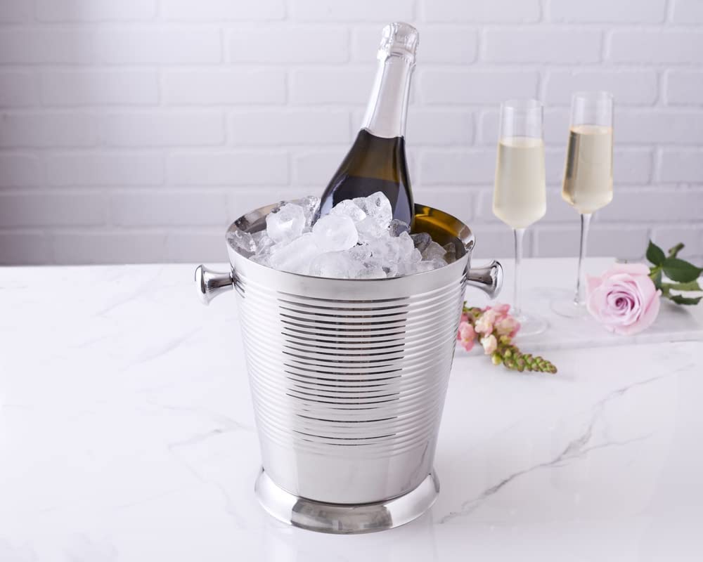 Sol Living Champagne Bucket - Double Wall Insulated Stainless Steel - Wine & Champagne Holder - Portable Chiller Bin for Bars, Parties, Commercial Use - Ribbed, 3.6 Qt