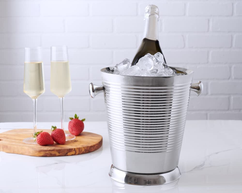 Sol Living Champagne Bucket - Double Wall Insulated Stainless Steel - Wine & Champagne Holder - Portable Chiller Bin for Bars, Parties, Commercial Use - Ribbed, 3.6 Qt