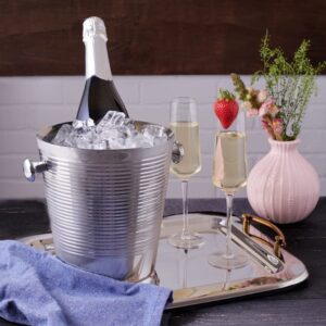 Sol Living Champagne Bucket - Double Wall Insulated Stainless Steel - Wine & Champagne Holder - Portable Chiller Bin for Bars, Parties, Commercial Use - Ribbed, 3.6 Qt