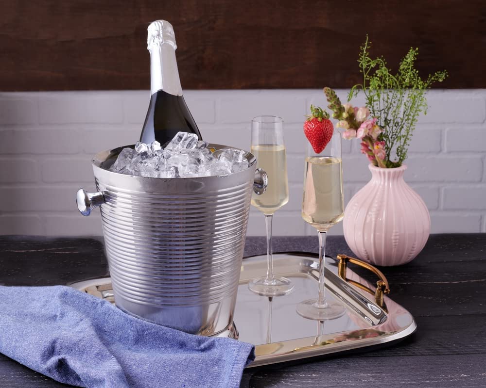 Sol Living Champagne Bucket - Double Wall Insulated Stainless Steel - Wine & Champagne Holder - Portable Chiller Bin for Bars, Parties, Commercial Use - Ribbed, 3.6 Qt