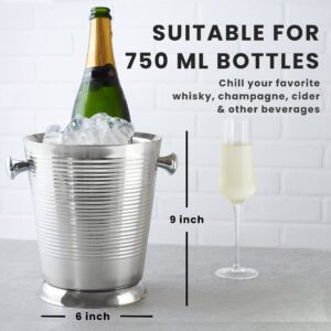 Sol Living Champagne Bucket - Double Wall Insulated Stainless Steel - Wine & Champagne Holder - Portable Chiller Bin for Bars, Parties, Commercial Use - Ribbed, 3.6 Qt