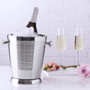 Sol Living Champagne Bucket - Double Wall Insulated Stainless Steel - Wine & Champagne Holder - Portable Chiller Bin for Bars, Parties, Commercial Use - Ribbed, 3.6 Qt