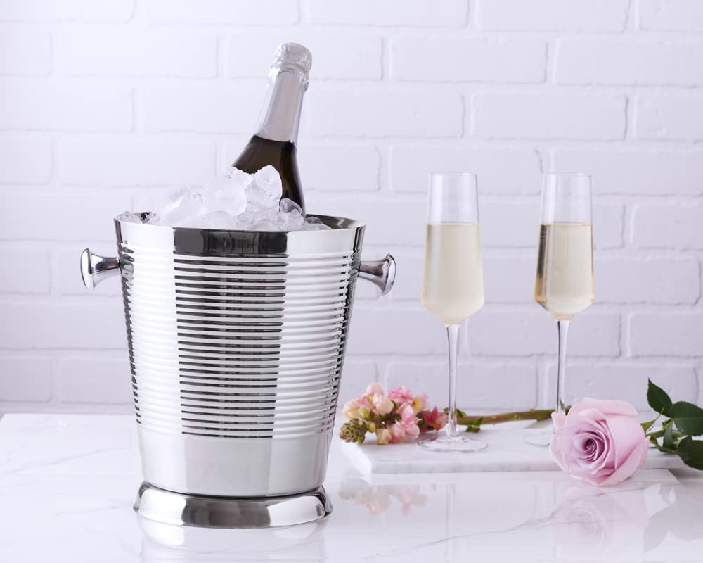 Sol Living Champagne Bucket - Double Wall Insulated Stainless Steel - Wine & Champagne Holder - Portable Chiller Bin for Bars, Parties, Commercial Use - Ribbed, 3.6 Qt