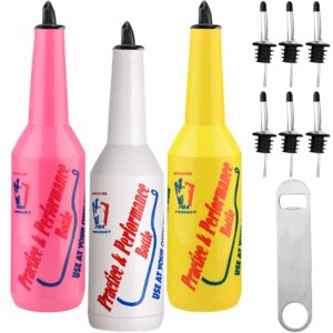 flair bottle mix color set of 3 - cocktail shaker,training bottle,flair bartender practice and performance bottle 25oz/750ml(white,pink,yellow)