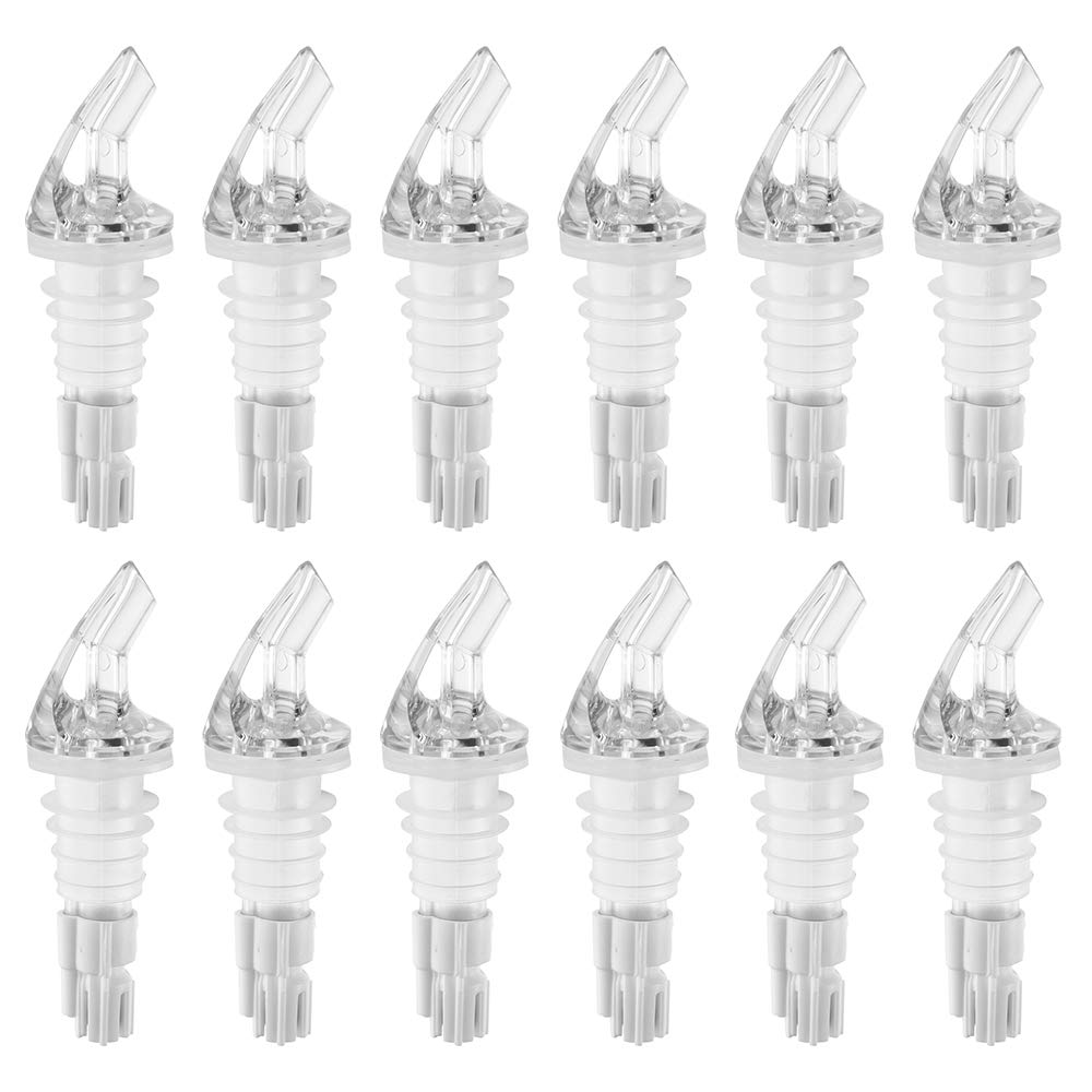 (Pack of 12) Measured Liquor Pourers, 2 oz, No Collar Clear Spout Bottle Pourer with White Tail