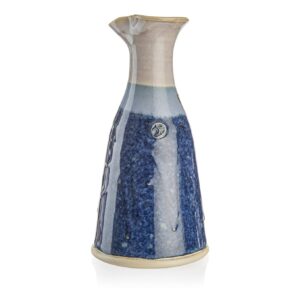 castle arch pottery wine jug thrown by hand in ireland. original 600ml volume- 8 inches height with celtic spiral symbol(blue)