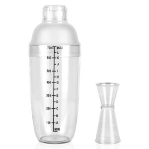 Plastic Cocktail Shaker - 4pcs Clear Cocktail Shaker Set with 4pcs Plastic Cocktail Double Measuring Jigger