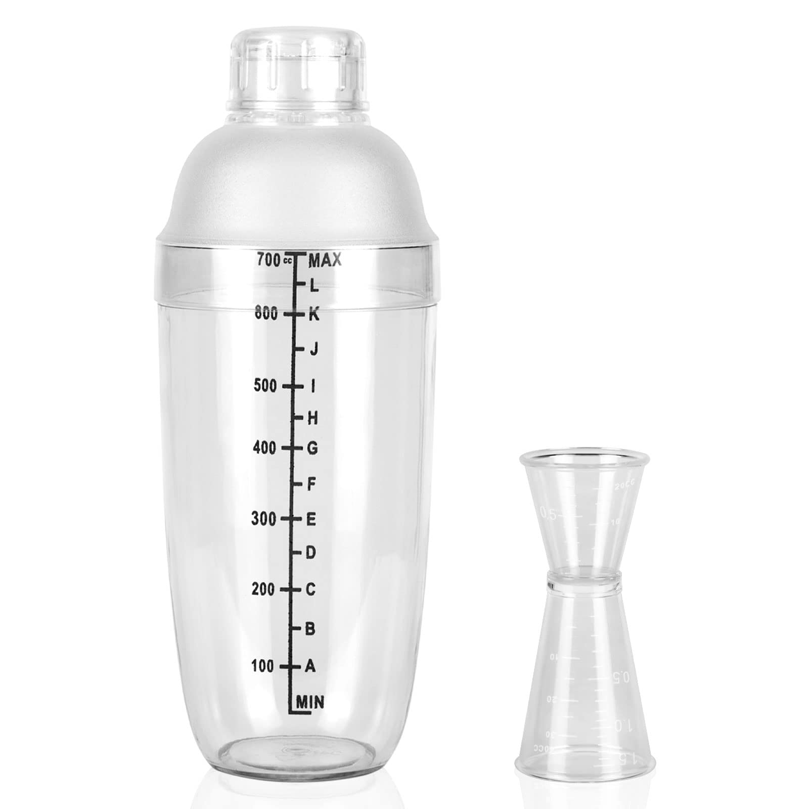 Plastic Cocktail Shaker - 4pcs Clear Cocktail Shaker Set with 4pcs Plastic Cocktail Double Measuring Jigger