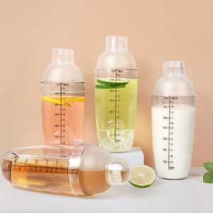 Plastic Cocktail Shaker - 4pcs Clear Cocktail Shaker Set with 4pcs Plastic Cocktail Double Measuring Jigger