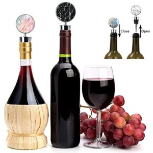 Wine Bottle Stoppers,Decorative Reusable Wine Stoppers Beverage Bottle Stopper Wine Corks Silicone Stainless Steel Wine Saver Plug For Gifts, Bar, Holiday Party, Wedding (Stoppers Bloom Flower 2pack)