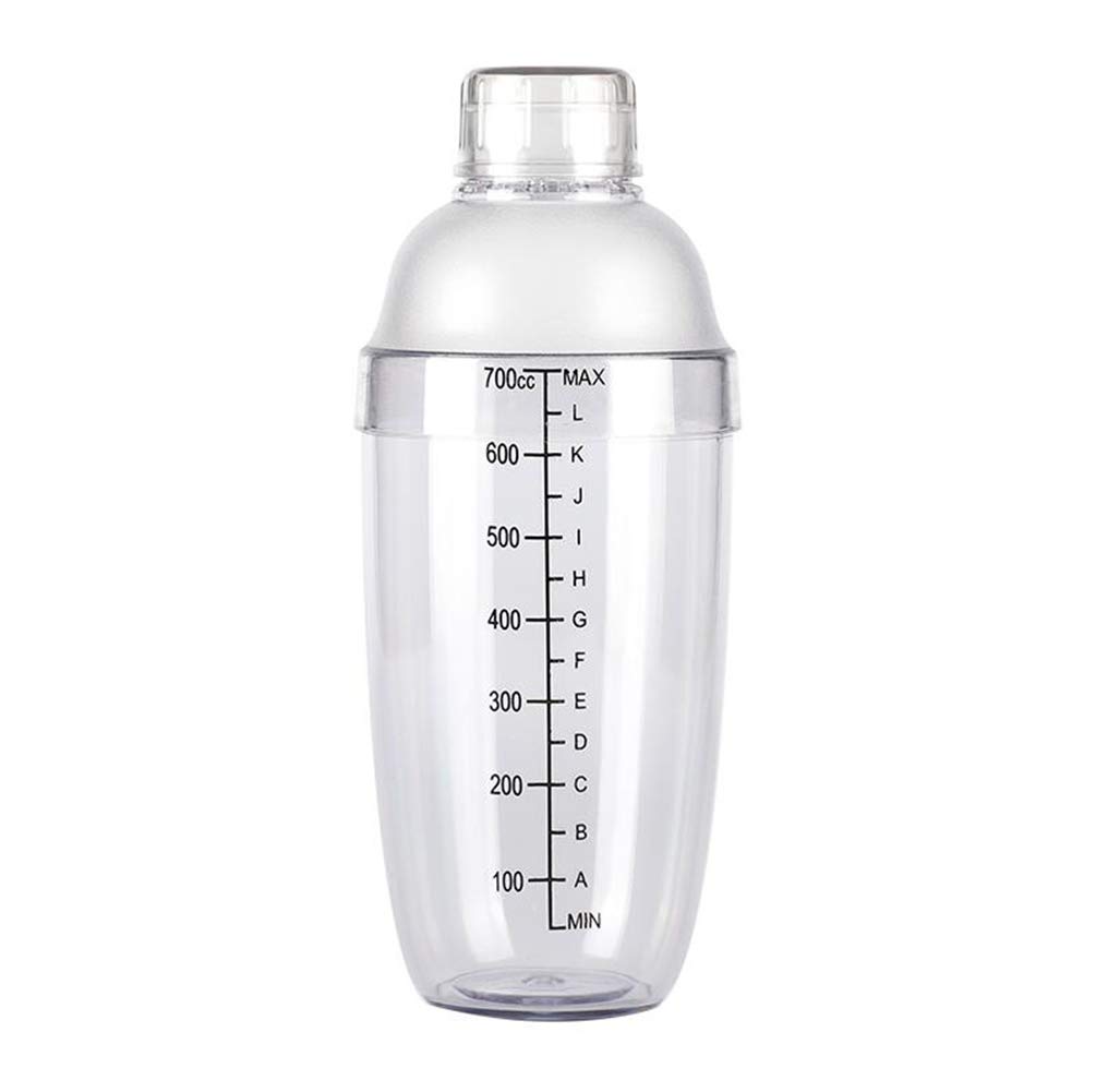 1PC 700CC/24oz Empty Professional Clear Plstic Resin Cocktail Shaker with Scale and Strainer Top Drink Wine Tea Mixer Shaker Cup Bottle for Bar Party Home Use