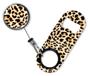 barconic mini opener with retractable reel - orange cheetah