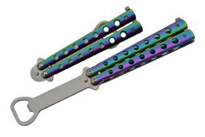 szco supplies 9” rainbow finished butterfly-open styled travel/camping bottle opener (211522-rb)