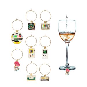 leyeluo wine charms for stem glasses,holiday themed wine charms for family friends party.(80's vintage themed set of 8)