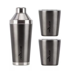 reduce cocktail 3-piece shaker set with 10-oz. lowball tumblers (charcoal)
