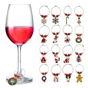 wine glass charms christmas themed wine glass markers tags identification wine charms for stem glasses, wine drinker gift wine tasting party favors decorations set of 16