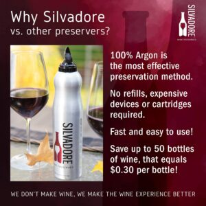 Silvadore Wine Preserver | Argon Wine Preserver Gas | Safe, Clean, 100% Argon Wine Saver Spray | Affordable Wine Preservation System for Open Bottles of Wine | Award Winning Shaped Can (1 Can Pack)