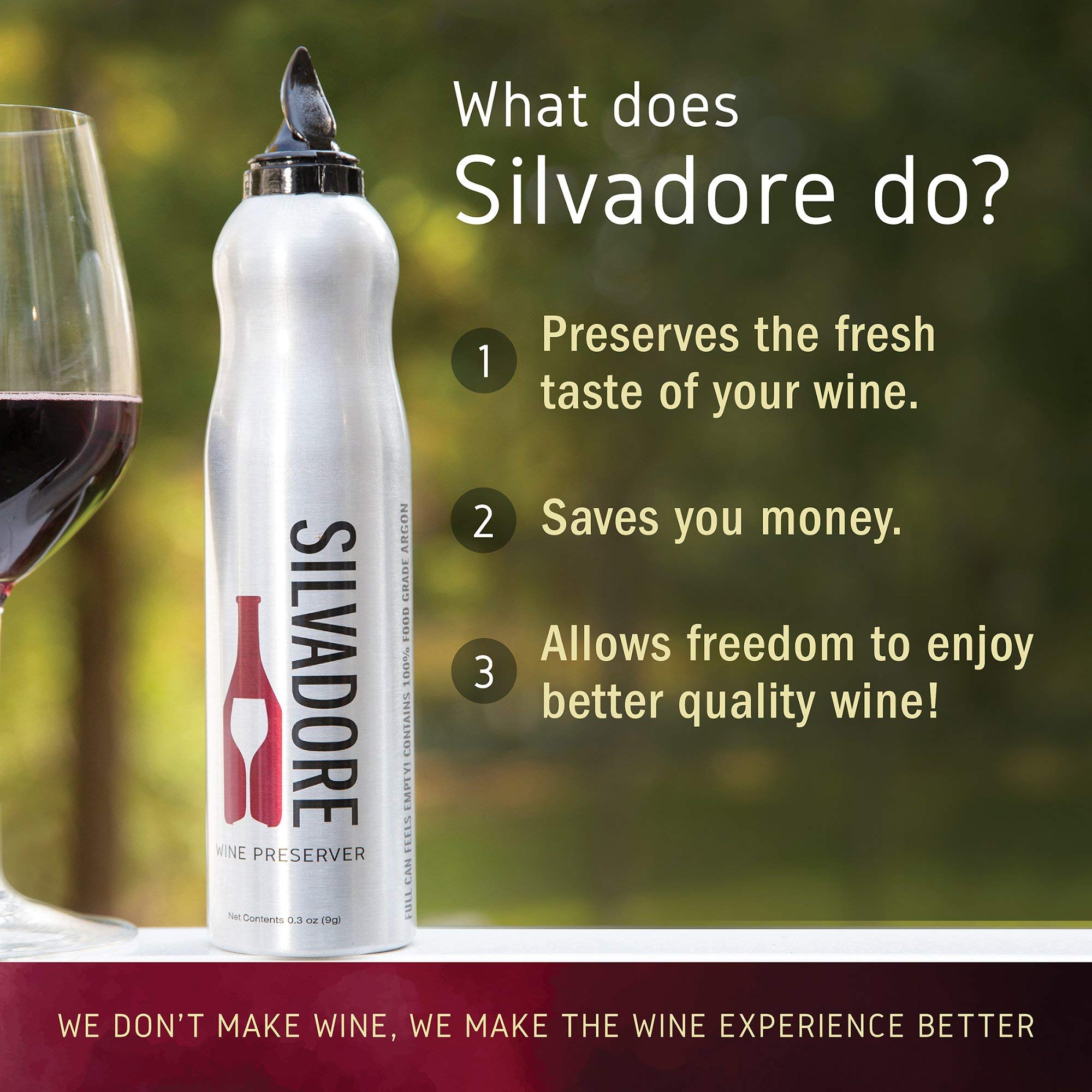 Silvadore Wine Preserver | Argon Wine Preserver Gas | Safe, Clean, 100% Argon Wine Saver Spray | Affordable Wine Preservation System for Open Bottles of Wine | Award Winning Shaped Can (1 Can Pack)