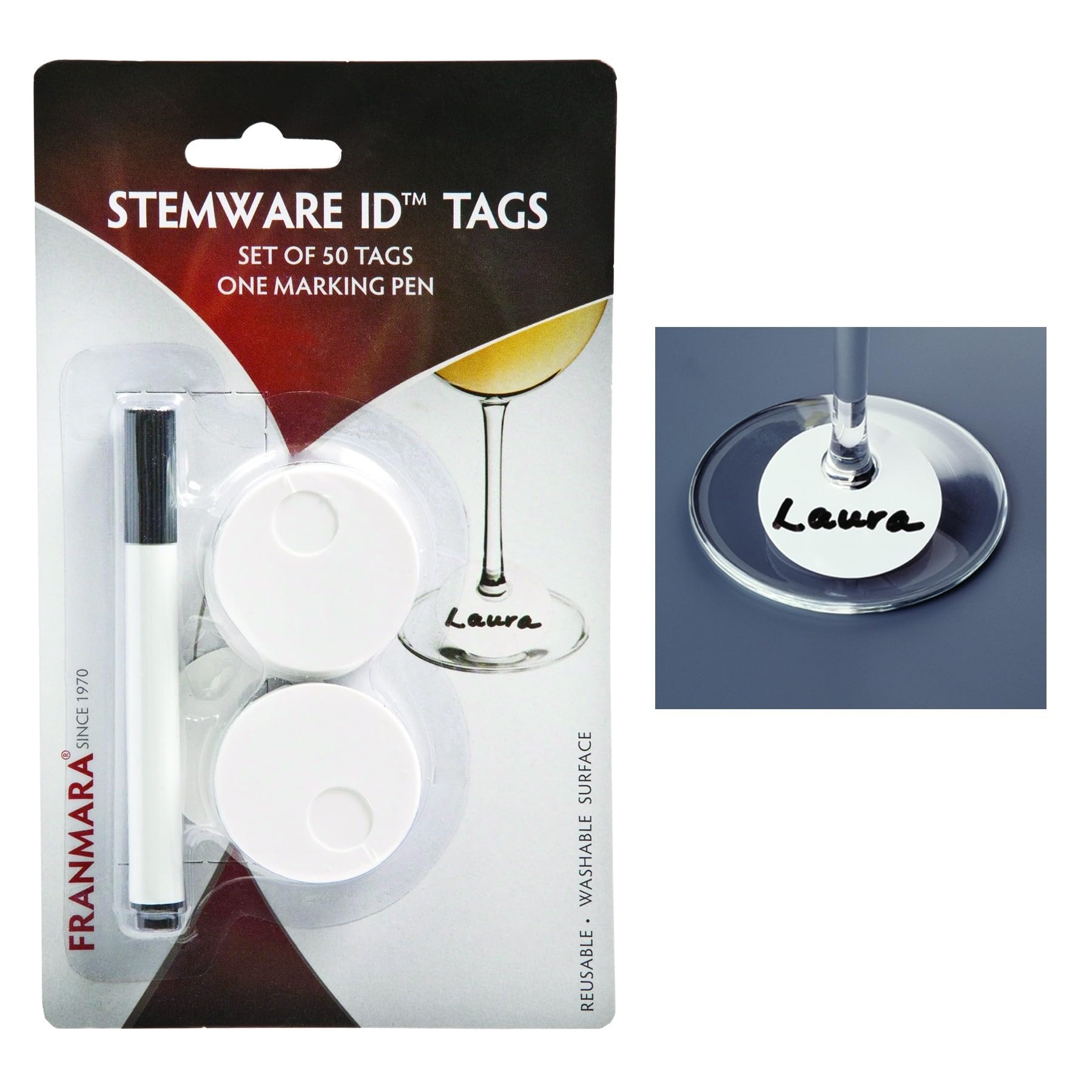 Franmara Wine Glass Identification Tags (50 Units), White