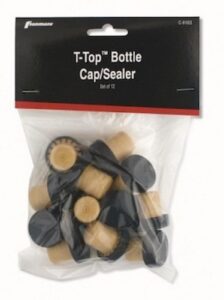 t-top bottle cap sealer/stopper, black and cork, 12 each in a card
