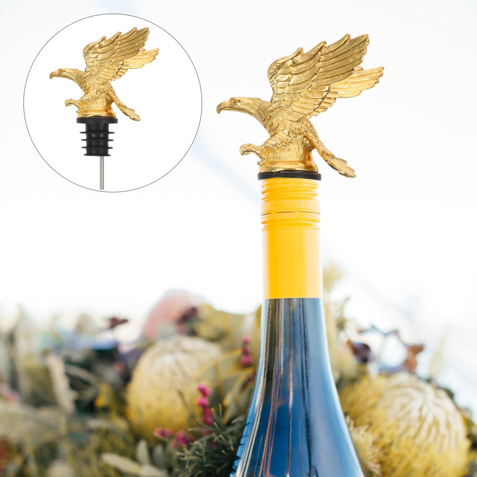 Hemoton Wine Pourer Spout Alloy Eagle Wine Bottle Stopper Liquor Pourers Animal Wine Aerator Wine Purifier Gifts for Christmas New Year Golden