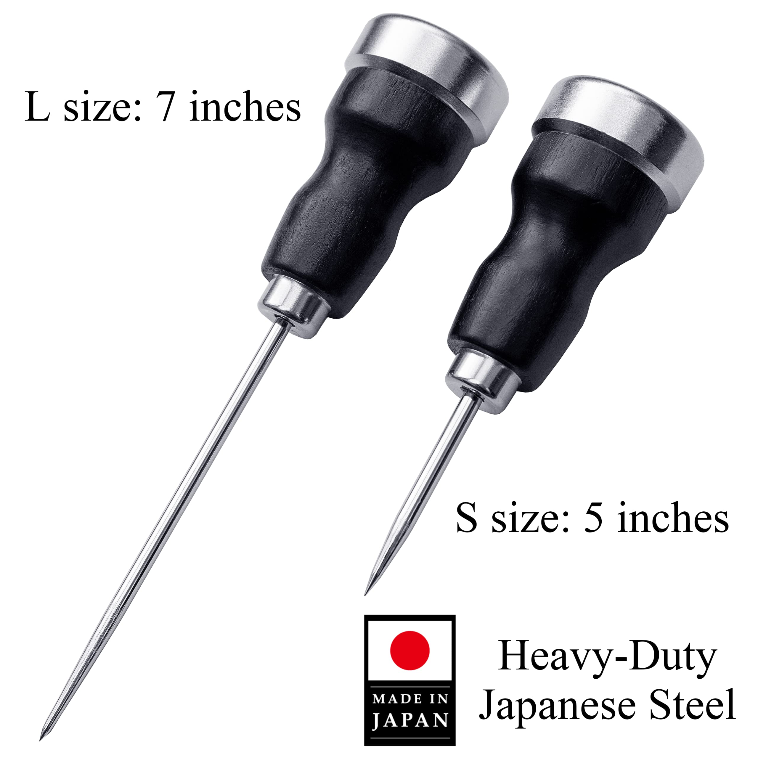 RANSHOU Japanese Ice Pick Tool for Breaking Ice 7" Long, Made in JAPAN, Heavy Duty Japanese Steel, Professional Bartender Tool for Bar and Kitchen, Non-Slip Wood Handle with Metal Ice Crusher, Black