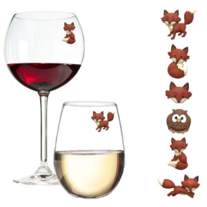 simply charmed fox and owl wine glass charms - magnetic drink markers for regular or stemless glasses