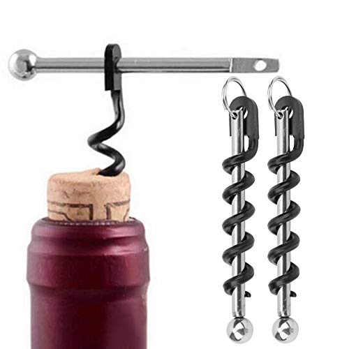 2Pcs Portable Stainless Steel Wine Beer Bottle Openers with Keychain Multi‑Functional Corkscrews for Home Kitchens,Cafes, Restaurants,Outdoor Picnics,Camping and Parties Black