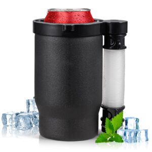 portable can or bottle cooler & cup with 2 detachable expandable hose and bottle opener keychain,hose funnel cup for beverage drink, built for party bottle bottle drinking funnel(black)