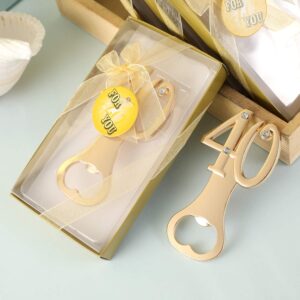 15 Pcs Gold Birthday Party Favors 40th Bottle Opener,Gold 40 Wedding Anniversary Party Favors Gift Keepsake Souvenir with Individual Gift Package for Party Favors Gift & Decoration (Gold 40th, 15)