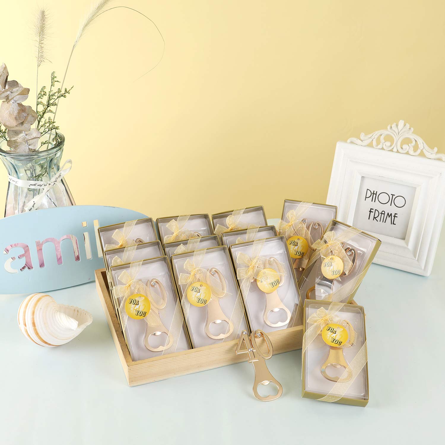 15 Pcs Gold Birthday Party Favors 40th Bottle Opener,Gold 40 Wedding Anniversary Party Favors Gift Keepsake Souvenir with Individual Gift Package for Party Favors Gift & Decoration (Gold 40th, 15)