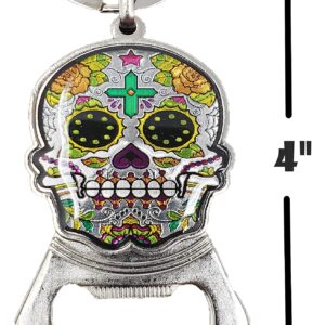 Arimex Day of the Dead Sugar Skull Keychain Bottle opener 12 Pcs. Mexican party favor Dia de los muertos sugar skulls key chains beer bottle opener. (Sugar Skull 3) (SK1)