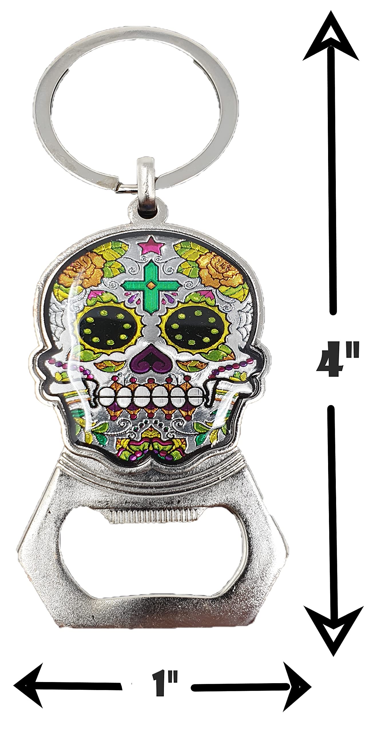 Arimex Day of the Dead Sugar Skull Keychain Bottle opener 12 Pcs. Mexican party favor Dia de los muertos sugar skulls key chains beer bottle opener. (Sugar Skull 3) (SK1)