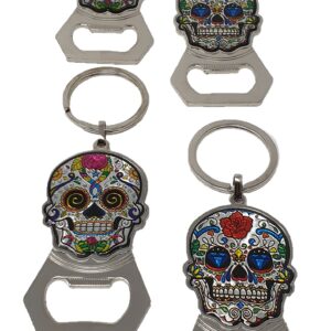 Arimex Day of the Dead Sugar Skull Keychain Bottle opener 12 Pcs. Mexican party favor Dia de los muertos sugar skulls key chains beer bottle opener. (Sugar Skull 3) (SK1)