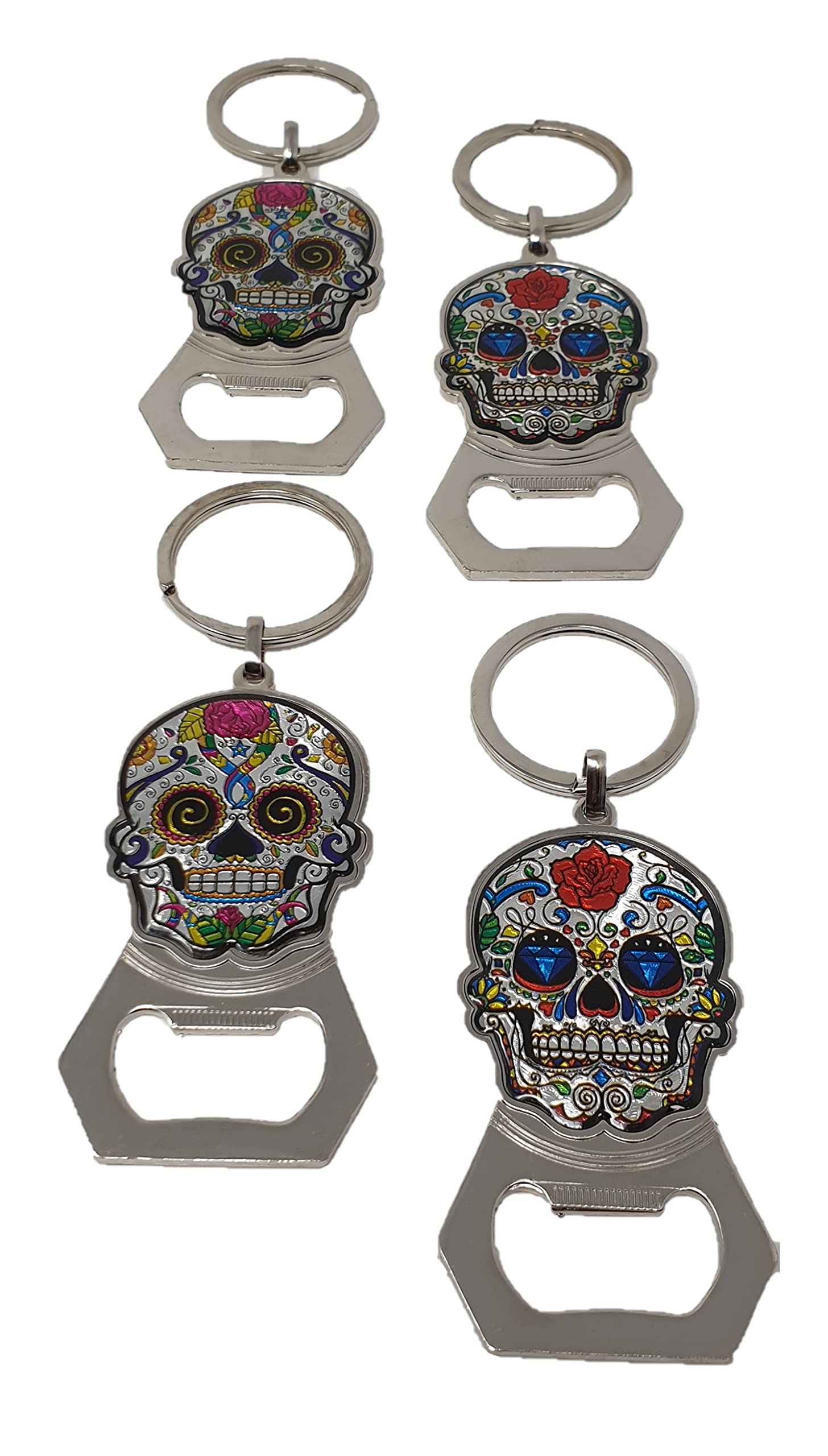 Arimex Day of the Dead Sugar Skull Keychain Bottle opener 12 Pcs. Mexican party favor Dia de los muertos sugar skulls key chains beer bottle opener. (Sugar Skull 3) (SK1)