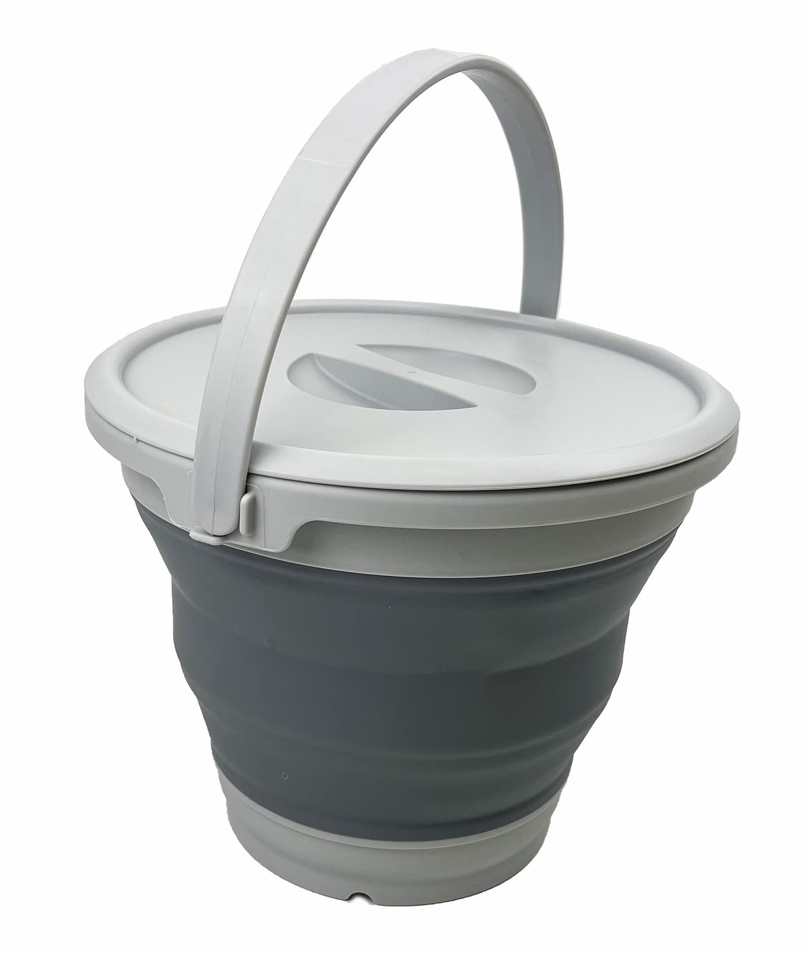 SAMMART 5.5L (1.4 Gallon) Collapsible Plastic Bucket with Lid - Foldable Round Tub with Lid - Portable Fishing Water Pail - Space Saving Outdoor Waterpot. (Grey)