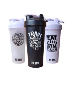 generic fit styl protein shaker cup set [3 pack] 28 oz blender bottle, gift gym, new years resolution, black, white, and opaque