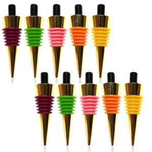 blank wine bottle stoppers 10 pieces colorful sealing ring metal bottle stopper with threaded post reusable diy handmade project for wedding wine party wood turning (gold,8 x 1.25 thread size)