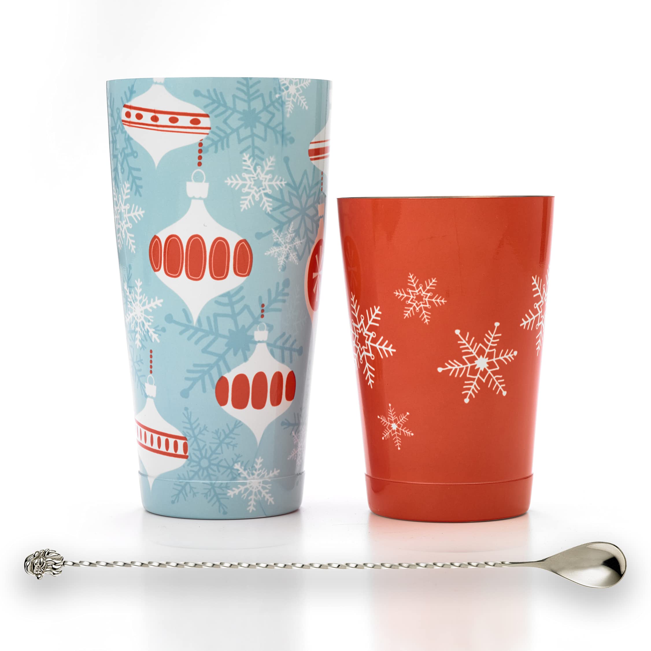 Barfly Holiday Ornaments Cocktail Shaker Set with Santa Spoon